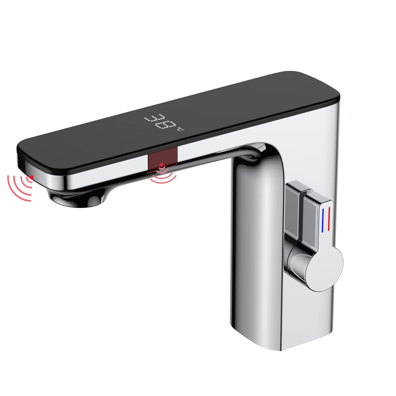 Rubinetto Automatico a infrarossi con sensore per lavabo da Bagno, Senza Contatto, Finitura cromata. Rubinetto igienico con sensore per Un Facile utilizzo Senza Mani.