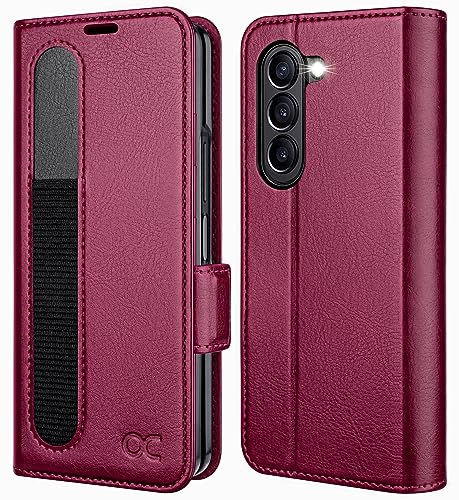 OCASE for Samsung Galaxy Z Fold 5 5G Wallet Case with S Pen Holder, PU Leather Flip Folio Case with Card Slots RFID Blocking Kickstand Phone Cover 7.6 Inch (2023)-Burgundy
