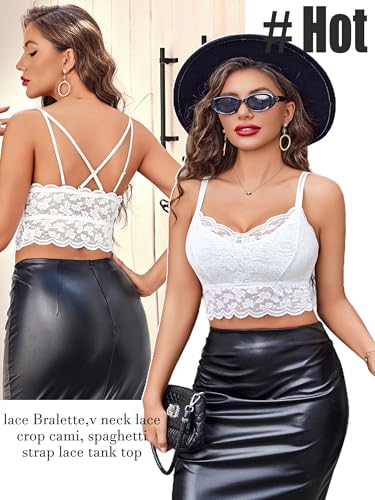 Avidlove Bralettes for Women Lace Camisole V Neck Double-Layered Y2K Adjustable Strap Tank Cami Crop Top2