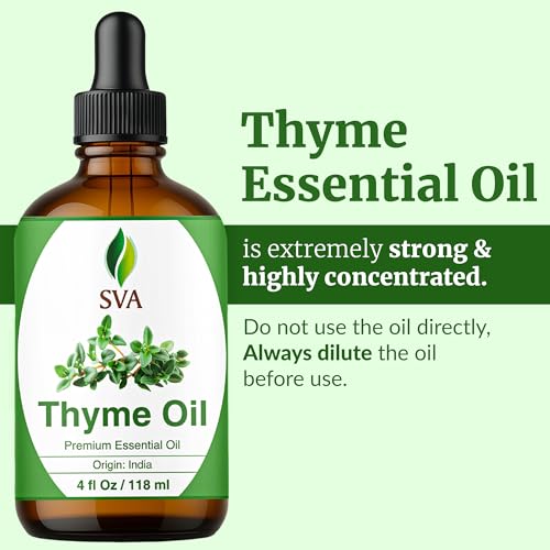 Image of SVA Thyme Essential Oil 4 Fl Oz - for Diffuser, Skin & Hair Care - Ideal for Massage & DIY Blends - with Dropper