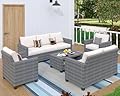 GAOMON 5-Piece Outdoor Patio Furniture Sets, 7 Seat PE Rattan Furniture Sectional Sofa Set with Storage Table, Patio Conversation Sets with Water-Repellent Cushions for Backyard, Deck, Poolside