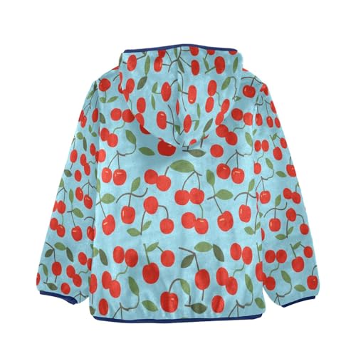 Cherry Pattern on Light Blue Toddler Fleece Jacket Girl Boys Hooded Fleece Jacket Coat Warm Outwear Zip-up 3-10T2