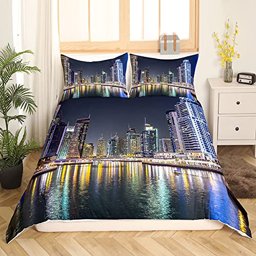 Homemissing New York City Sets de Housse de Couette American Housse de Couette 220x240cm Vue sur la Ville Parure de Lit avec 1 taie d'oreiller Doux Microfibre...