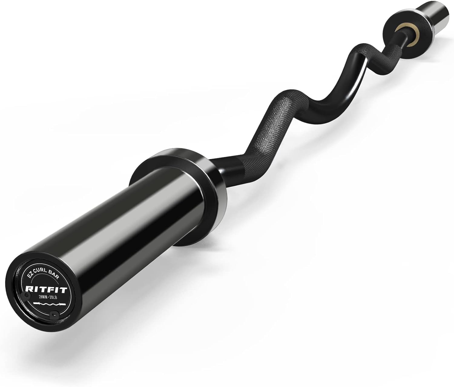 RitFit 2 Inch EZ Curl Bar with Weights, 700LBS Weight Capacity Olympic Curl Barbell for Bicep, Tricep and Weight Lifting Exercises (Full Black with Collar)