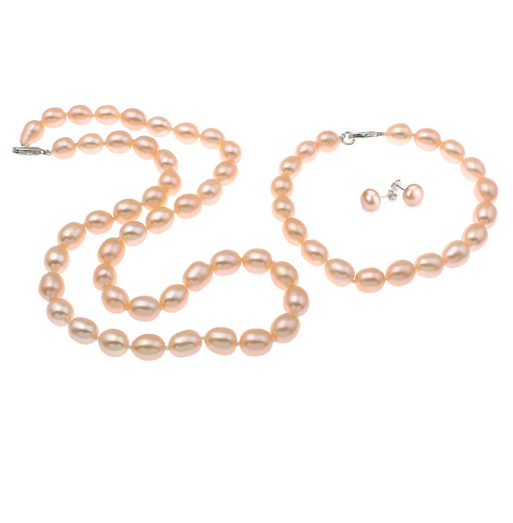 Perlen-Schmuck-Set - atemberaubende 9–10 mm lila Süßwasserperlen-Halskette und passendes Armband, Ohrringe – präsentiert in einer wunderschönen Geschenkbox
