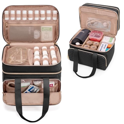 Yarwo Mallette Infirmière Libérale à Double Couche, Trousse de Secours avec Rangement pour Médicaments, Sac Médical Noir
