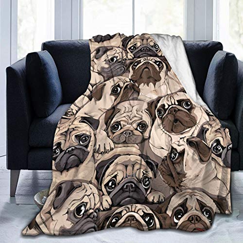 Puppies Pug Dog Soft Throw Blanket All Season Microplush Warm Blankets Lightweight Tufted Fuzzy Flannel Fleece Throws Blanket For Bed Sofa Couch 80"X60" #TOP11