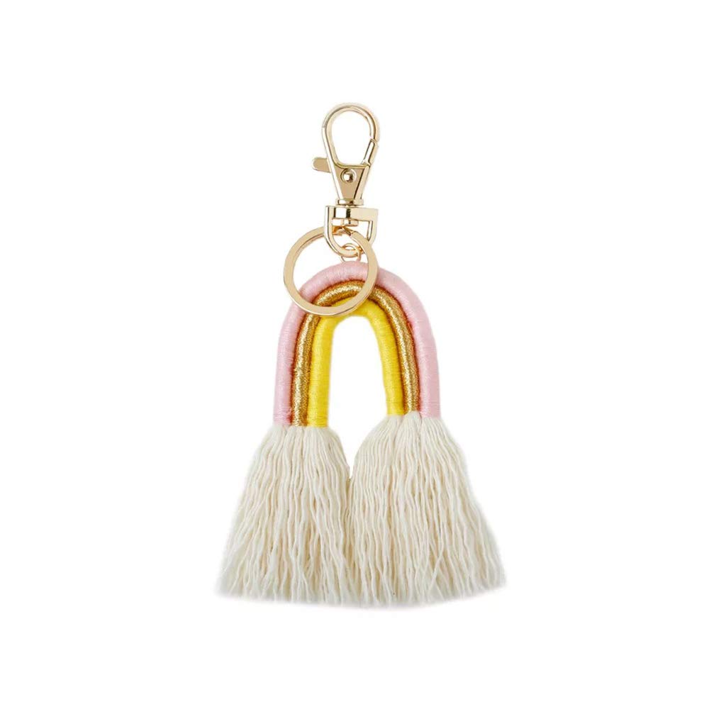 FleurVC Rainbow Tassel Keychains Macrame Boho Keyring Pendant Bag Charm