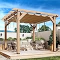 10x10 Ft Cedar Wood Pergola with Retractable Oxford Fabric Canopy, Backyard Discovery Pergola Use Solid Structure - Weather Resistant Rot Proof Pergolas for Patios, Deck, Garden Outdoor