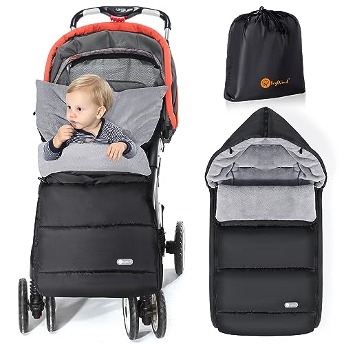 Ivywind Saco Silla Paseo Universal Invierno, Impermeable Saco Carro Bebe Invierno con Cremallera Ajustable, Caliente Saco Universal Silla Paseo, Lavable y Desmontable, Caliente, Negro y Gris