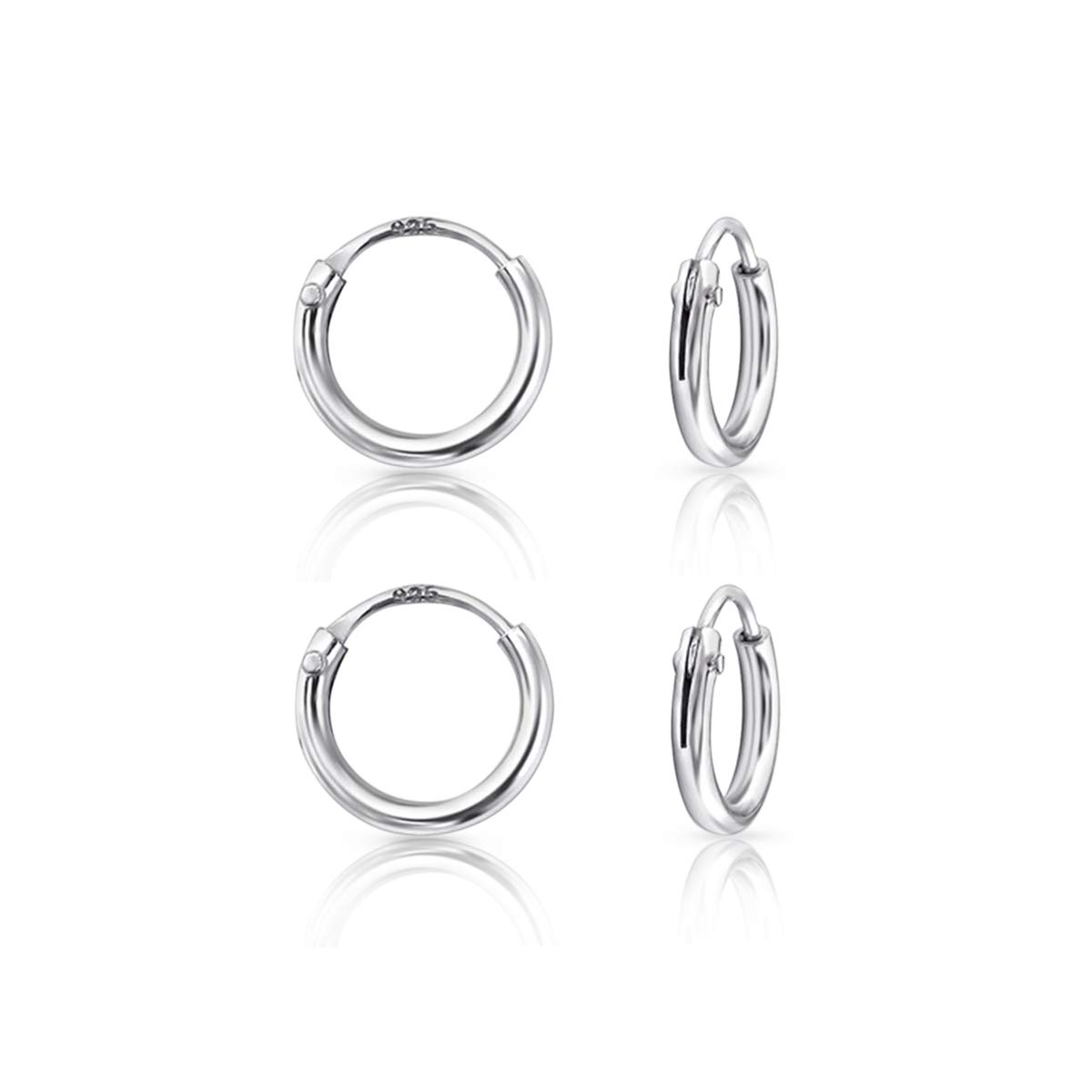 DTPsilver Set de 2 Pares de Pendientes Aro Plata Mujer - Aros Plata Mujer - Pendientes Aro Hombre - Pendientes Plata de Ley 925, Chapado en Oro Amarillo o Oro Rosa - Espesor 1.2 mm - Diámetro 8 mm