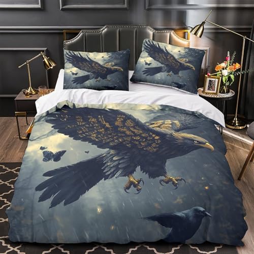 Housse de couette oiseau majestueux 3D microfibre drap de couette 2 taies