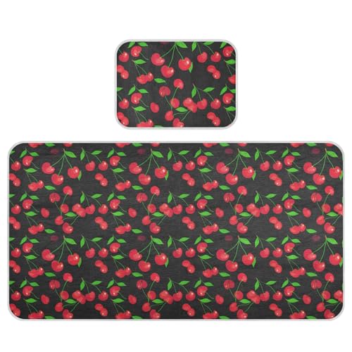 Takiito Cherries on Black Baby Cooling Mattress Pad, Soft & Breathable Cooling Mat Keep Baby Cool in Summer 28x52 in, Nursery Essential