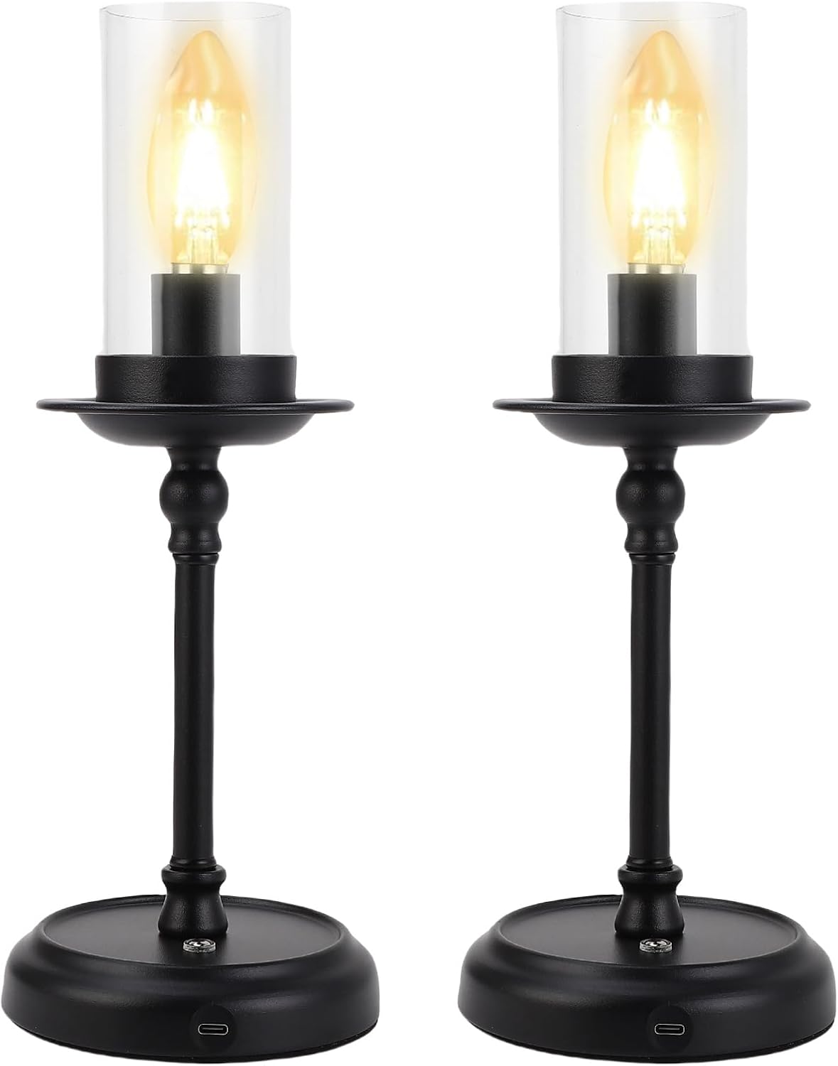 Stepless Dimmable Rechargeable Cordless Candelabra Lamp, Warm Light for Wedding Decoration, Clear Acrylic Lampshade Table (2 Pcs)