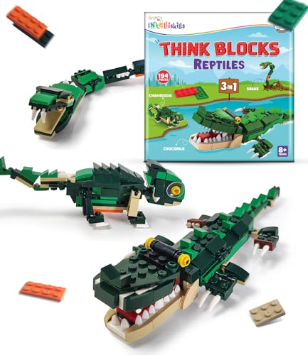 Image of Intelliskills Think Blocks: 3-in-1 Aquatic Animals 118 Piece Set,Shark, Squid&Seahorse, Model Building Kit for Kids,STEM Construction Set for Toddlers,Assemble&Play Game,Activity&Gifting Toy (Green)