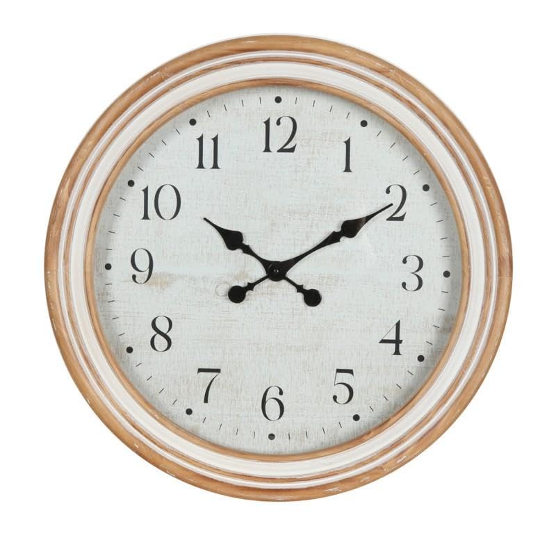 Horloge murale ronde en bois blanc et naturel DRW de 60 cm pour salon