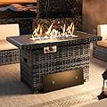 Jolydale Propane Fire Pit Table 40 Inch Outdoor Gas Firepit Table with Storage Rectangular 50000 BTU Fire Table with Oxford Cover for Outdoor Patio Deck, Grey Wicker