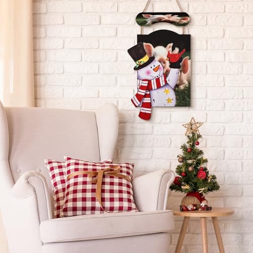 Décoration murale de Noël en bois suspendre bonhomme de neige cochon