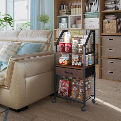 Homsorout Rolling File Cart with Wheels - Utility Storage Cart with Drawers for Office, Home, Classroom Organization, Rolling Cart for Books, Files, and Supplies（Brown and Black） - Thumbnail 5