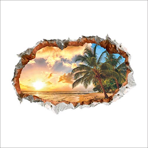 Dtcrzjxh 3D Sol Playa Mar Árbol Sol Ventana Agujero Ver Vinilo Pegatinas De Pared Niños Sala De Estar Sofá Muro Oficina En Casa Paisaje Arte Mural 24X36In