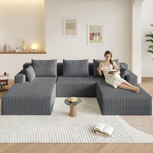 Image of 107 inch W Boneless Cloud Sectional Couch Modular Sofa with Ottoman