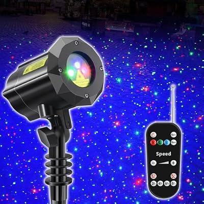 Poeland Christmas Laser Projector Lights with Remote Control and Security Lock, Halloween Garden Lights for Indoor, Outdoor, Home, Garden (Red, Green, Led Blue)