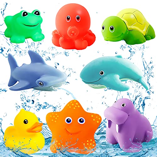 Topjowga Juguetes Baño Bebe, 8 Piezas Bañera Flotante Juguetes Para Bebe, Juguetes De Baño Flotantes, Bañera Juguete Para Bebes, Juguete Para Bebé, Ocean Juguete De Baño Para Niños