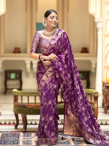 Image of C J Enterprise Women's Pure Kanjivaram Silk Saree Soft Design With Blouse Piece For Wedding (Almari-55)
