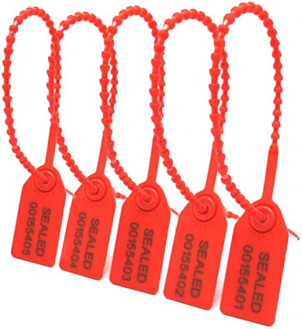 FALEYA.WZW 100 Plastic Tamper Seals, Safety Seals for Fire Extinguishers Pull-Tite Security Tags Disposable Numbered Self-Locking Tie Truck Door Seals 250mm (Red)