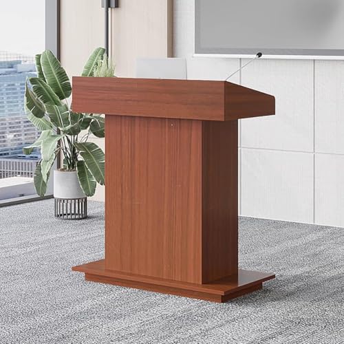 PA-DABAOO 2つの広々とした引き出しとカウンター下キャビネットを備えた大型演台演壇、木製の床置き演台、ベース付き説教壇、卓上または自立型での使用に適しています,ブラウン