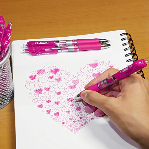 Image of [24 Pens - Pink Ink] Think2 Retractable Gel Pens. (24 Pink) Fine Point (0.5mm) Rollerball Pens with Comfort Grip.