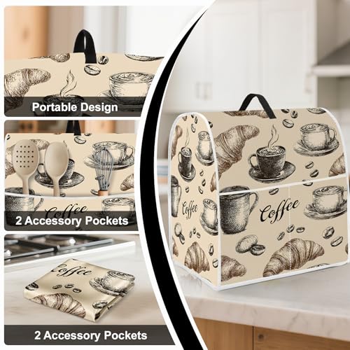 Image of Kitchen Dust Cover Compatible with 4.5 5 6 8 quart Stand Mixer, Kitchen Appliance Protective Covers with Top Handle and Pocket (Afternoon Tea, For 4.5 qt and All 5 qt Mixer)