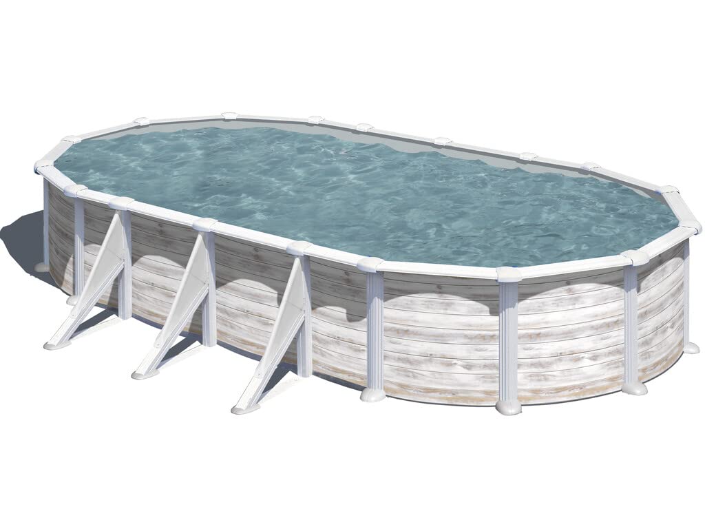 Piscina de Acero Elevada,Ovalada con Aspecto Acero Nórdico. Piscinas Desmontables para Jardín. 730 x 375 x 132 cm - Piscina Gre KITPROV738N Groenlandia.