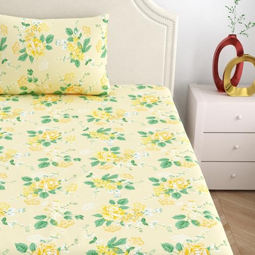 Image of Home Ecstasy 100% Cotton Single Bedsheet with 1 Pillow Cover - (Size 59 x 87 inches, 140 TC, Colour - Cream: Gilded Cream)