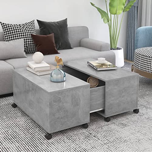 homiuse 75x75x38 cm Mesa Auxiliar para Salon Extensible Muebles de Salon Mesa de Café Mesa de Centro Mesa de Té Mesa Lateral para Teléfono Mesita de Salón Gris Hormigón Madera Aglomerado