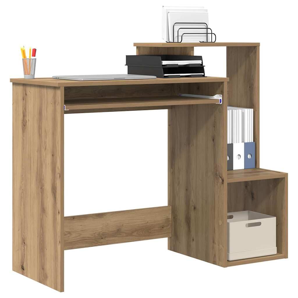 Scrivania Artisan in legno di quercia 106 x 41 x 88,5 cm, con cassetto e scaffale, moderna scrivania per computer per ufficio e gaming, con molto spazio di archiviazione, ergonomica e facile