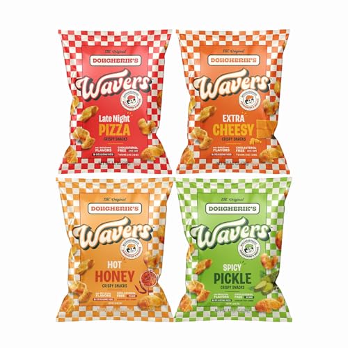 Image of WAVERS by Doughbrik's Snacks Variety Pack, Includes Late Night Pizza, Extra Cheesy, Hot Honey & Spicy Pickle Flavors, 0.5 oz Bags, Crispy Crunchy Snack Made in the USA (4-Pack Assortment)