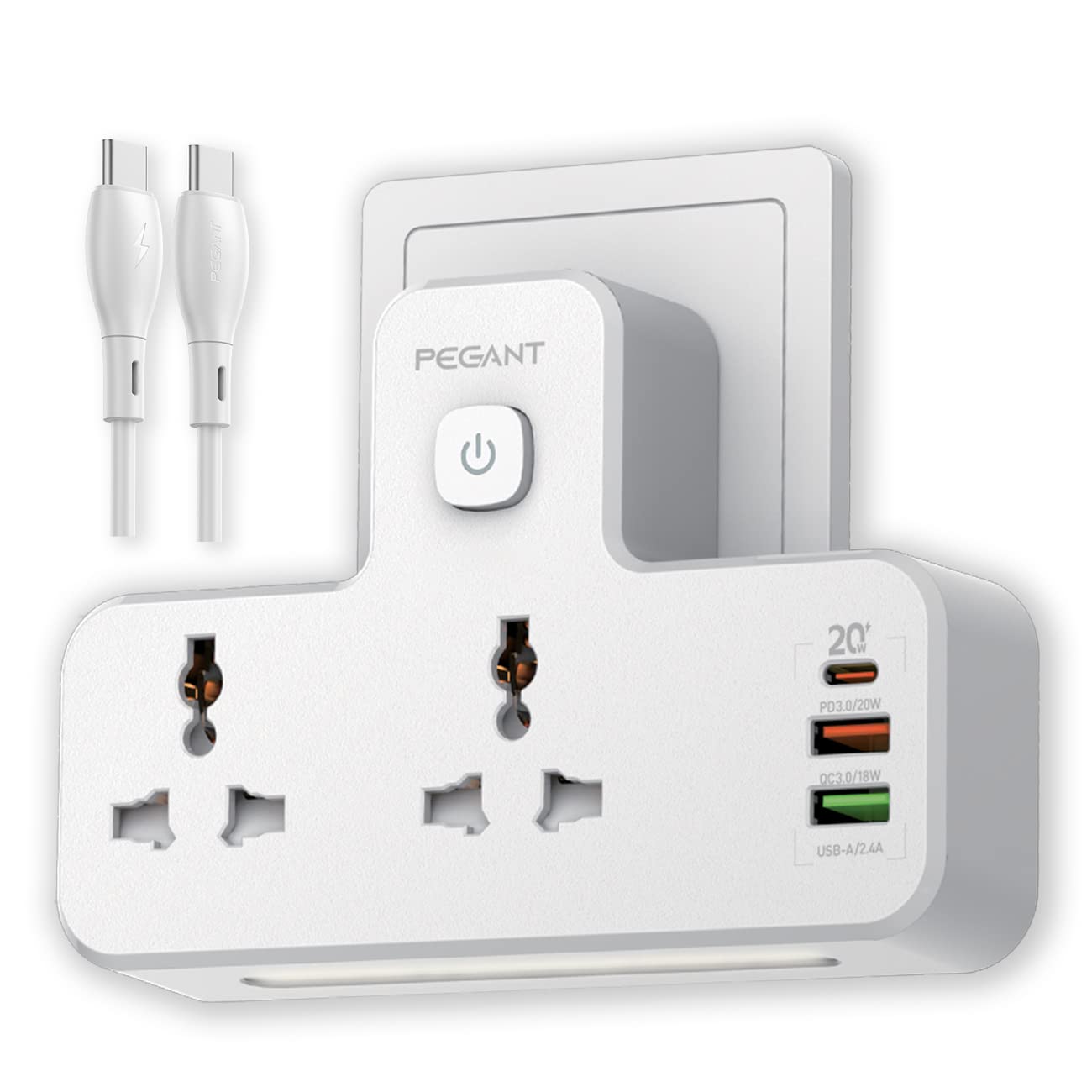 Buy PEGANT 3 in 1 Power Extension Socket Plug Adapter with USBC to USBC Cable , 20W USBC PD