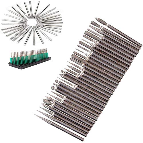Image of DIY Crafts 30 Pieces Rotary Tool Bits - Diamond Tipped Deburring and Engraving Set - For a Range of Surfaces in a Variety of Sizes (Shape No # 7, Diamond Burr)