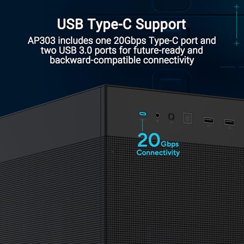 Image of ASUS Prime AP303 ATX PC Case, Mesh Panel Design, Pre-Installed Fan, GPU Support up to 360mm, 360mm Radiator Support, 180mm ATX PSU, 20Gbps USB Type-C, 2 Year Warranty