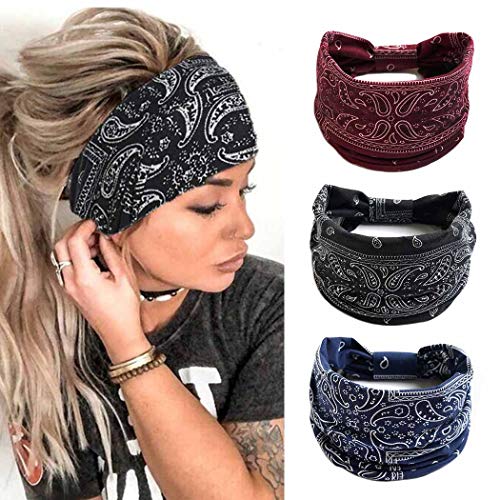 Zoestar Boho Brede Hoofdbanden Zwarte Yoga Running Head Wraps Stijlvolle Vintage Hoofdsjaals Elastische Tulband… - Image 3