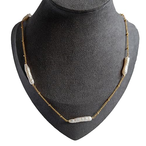 Collier perles baroques chaîne satellite plaqué or fait main bijou femme tendance