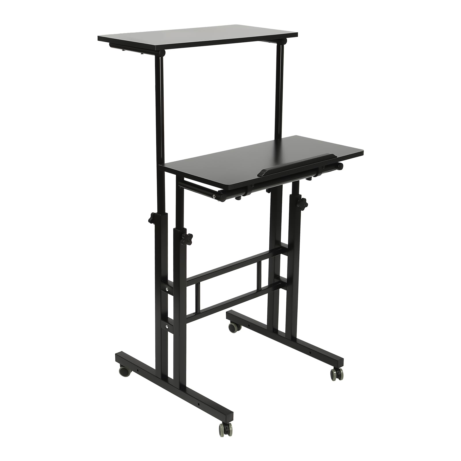Standing Desk Home Office Computer Table Mobile Stand Up Desk with Wheel Brake Data Line Clamp Portable Laptop