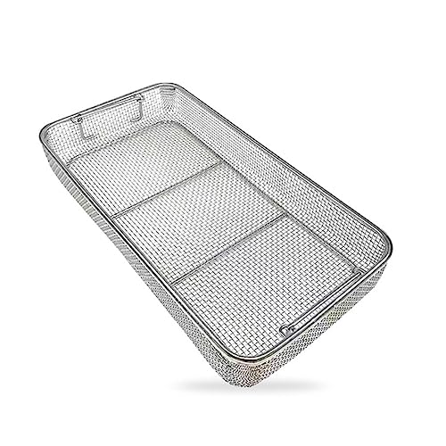 Generico Vassoio di sterilizzazione con cestello a Rete per Strumenti Chirurgici e dentali, Organizer per Strumenti autoclavabile con Coperchio (45 cm * 28 cm * 7 cm)