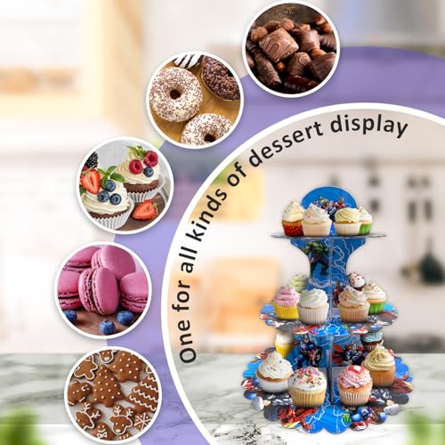 AEX 3 Tier Cake Stands for Afternoon Tea, Biodegradable Cupcake Stand Cardboard, Round Dessert Tower for Party, Birthday, Anniversary, Wedding (Captain America) - Image 7