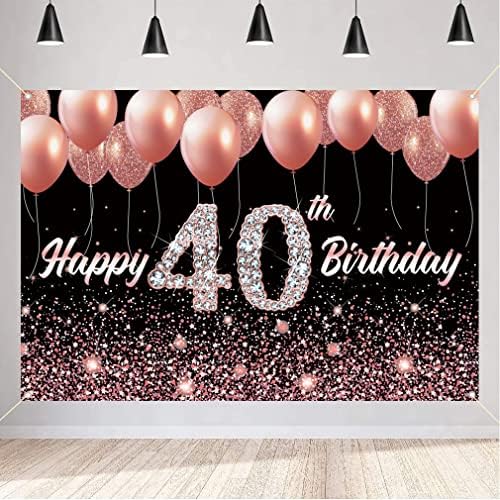 Happy 40th Birthday Backdrop Banner – Extra Large 72.8x43.3 Inch Black & Gold Fabric Sign For Party Decor & Photo Background - View #10