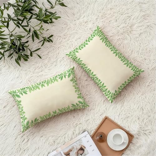 Housse coussin 50x80 imperméable vert lot de 2 design lin