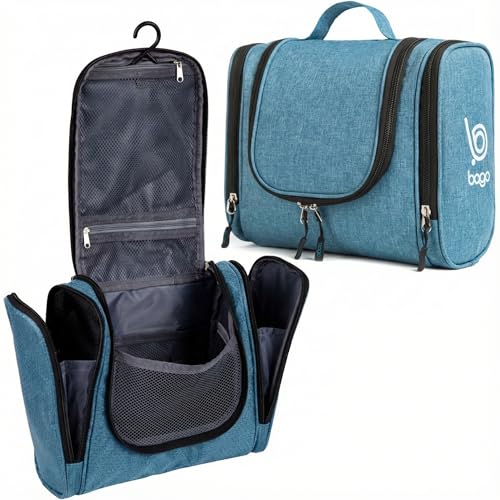 Bago Travel Toiletry Bag for Women and Men - Large Waterproof Hanging Large Toiletry Bag for Bathroom and Travel Bag for Toiletries Organizer -Travel Makeup Bag (SnowBlue)