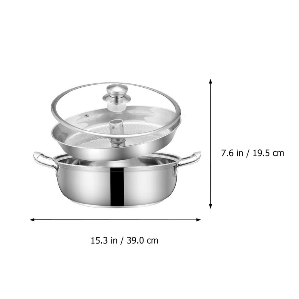 Dampfgartopf aus Edelstahl mit Dampfgarer und Glasdeckel, 3-teiliges Set, sicher und langlebig, tolle Ergänzung für Jede Küche