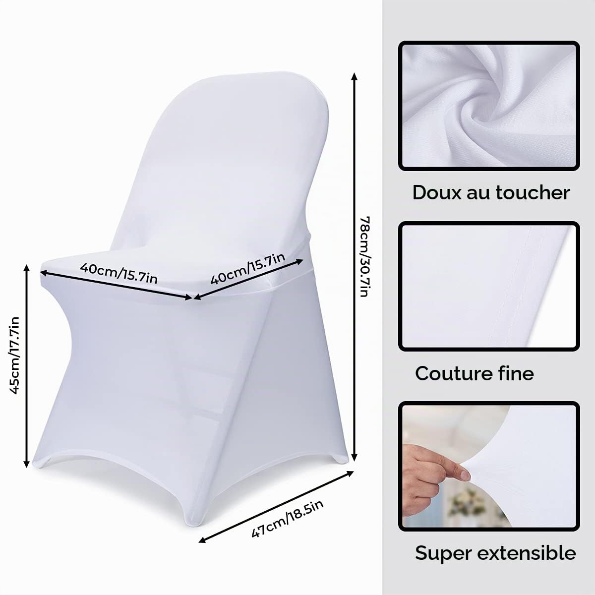 Babenest Lot de 10 Housses de Chaise Pliantes en élasthanne universelles, Extensibles et lavables pour Mariage, Vacances, Banquet, fête, célébration (10, Blanc)